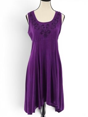 HolyClothing Embroidered Purple Midi Dress M Renaissance Boho Fairycore Tie Back